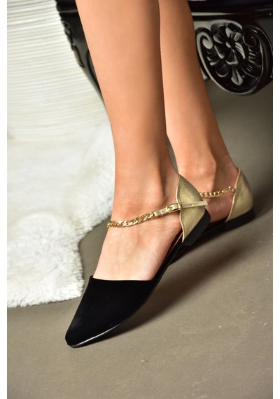 Fox Shoes Siyah/dore Kadın Babet B726024402 Siyah - Altın