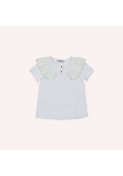Panço Kız Çocuk Gold Detaylı T-shirt Ekru
