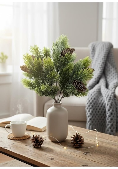 Yapay Çiçek Çam Kozalaklı Demet Pastel Yeşil Yapay Bitki 30 20cm