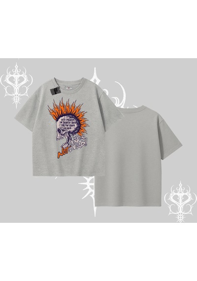 Tarzsokak Oversize Tshirt Burning Skull Rebel Street Anthem Gri