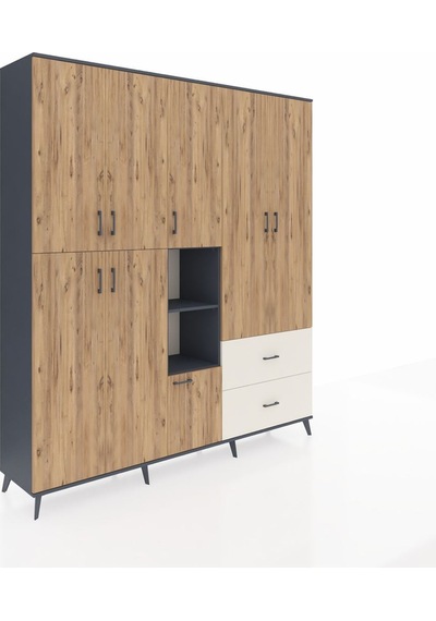 Hyperion Dolap 12 Raflı 2 Çekmeceli Tek Askılı 220x44x243 Antrasit-çam/aytaşı Çok Renkli Hyperion Dolap 12 Raflı 2 Çekmeceli Tek Askılı 220x44x243 Antrasit-çam/aytaşı Çok Renkli