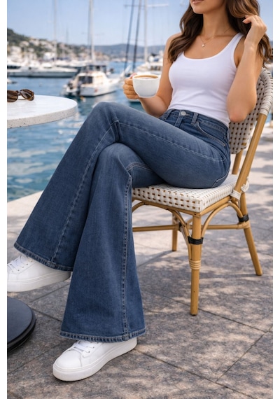Cedy Denim Cedy Denım Yüksek Kalite Kadın 5 Cep Düşük Bel İspanyol Paça Skinnyfit Esnek Jean Pantolon C619 Mavi