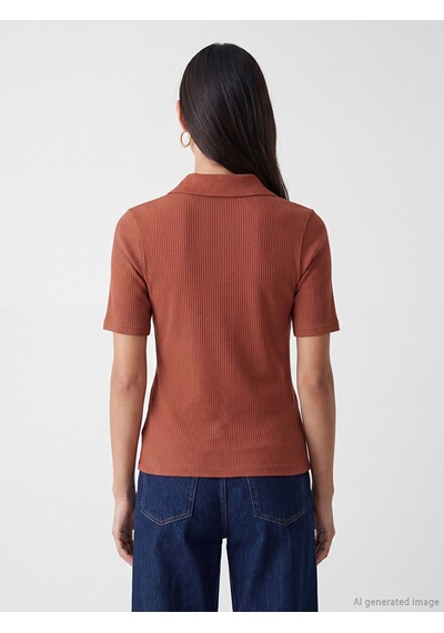 Lcw Everyday Kahverengi Polo Yaka Kadın Fitilli Tişört Lcw Everyday Kahverengi Polo Yaka Kadın Fitilli Tişört