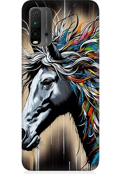 Xiaomi Redmi 9t Uyumlu Renk Patlamalı At Desenli Silikon Kılıf Çok Renkli