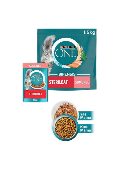 Purina One Somonlu Kısırlaştırılmış Kedi Maması 1500 G + Sterilcat Somon Kısırlaştırılmış Kedi Maması 85 G
