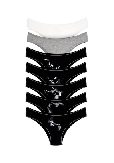 Alya Underwear Kedi Baskılı Su Yolu Lastikli Kadın Bikini Külot-7'li Paket Y13