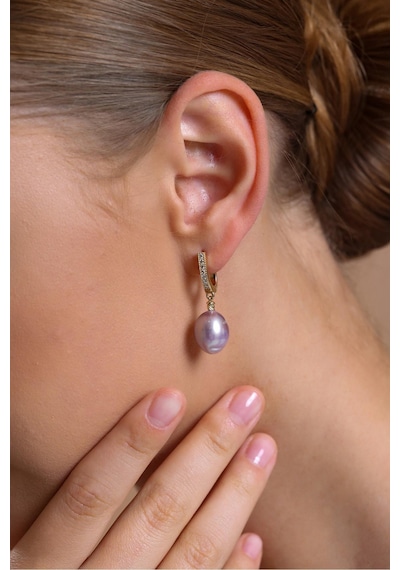 10,5 Mm Zirkon Taşlı Multicolor Barok Doğal İnci Küpe Rose Rose