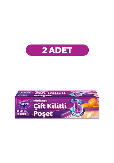 Çift Kilitli Buzdolabı Poşeti 12'li Küçük Boy 20 X 25 Cm İkili Paket