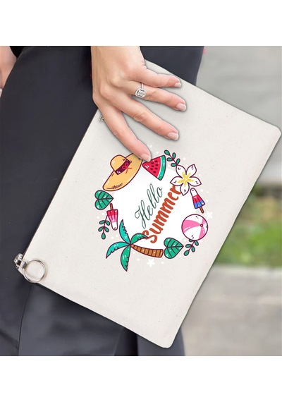 Bk Gift Yaz Temalı-4 Astarlı Portföy Çanta 30x21cm, Baskılı El Çantası, Organizer Çanta Çok Renkli