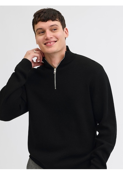 Jack & Jones Jprblamılano Stıtch Knıt Half Zıp Sn Black Black