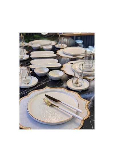 32 Parça Modern Krem Gold Kahvaltı Takımı-6458 Altın