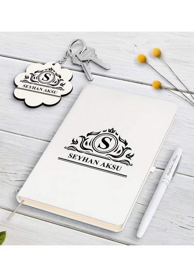 Kişiye Özel İsimli Beyaz Defter Kalem Ve Anahtarlık Seti-1 N11.4139