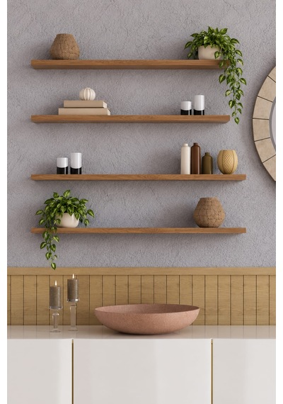 Yankı-byeg 70 Cm 4lü Safir Meşe Mdf Uçan Duvar Rafı Gizli Bağlantı Kitaplık