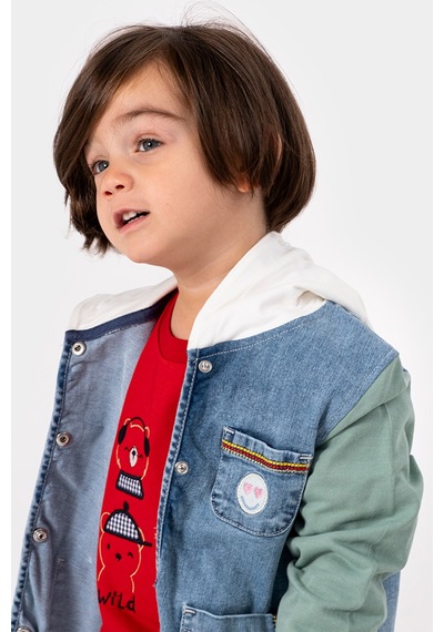 Overdo Kids Erkek Çocuk Renkli Kapüşonlu Kot Ceket Mavi