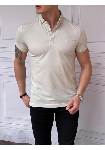 Modefendi Merserize Polo Yaka Slimfit Kalıp Tshirt Krem