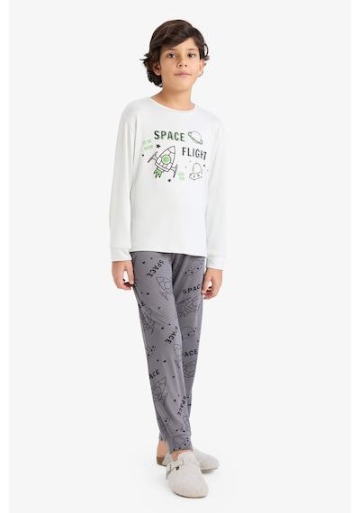 Defacto Erkek Çocuk Termal Pijama Takımı Baskılı Uzun Kollu Üst Uzun Alt F3349a825wngr503 Gri-gr503