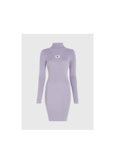 Badge Roll Neck Sweater Dress Purple