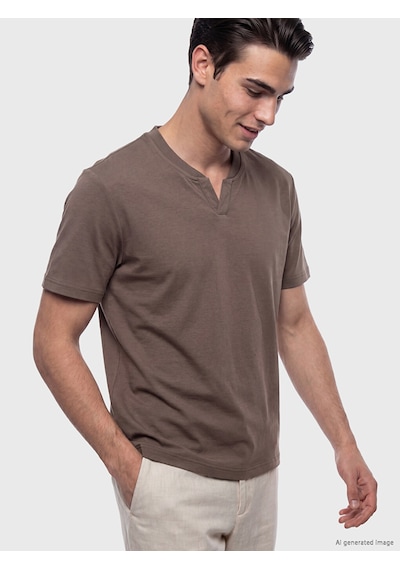 Lcwaıkıkı Classic Kahverengi Regular Fit Hakim Yaka Erkek Tişört