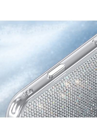 İphone 18 Pro Kılıf M-safe Özellikli El İşlemeli Swarovski Taşlı Zore Paris Riva Sert Pc Kapak Gümüş