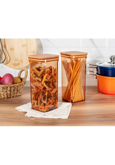 Madame Coco Kaviera 1500ml Ahşap Kapaklı Saklama Kabı 2'li 1ksakl04321500ml-amber Turuncu
