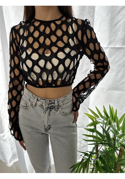 Boutiquen Siyah Örgü Crop Siyah