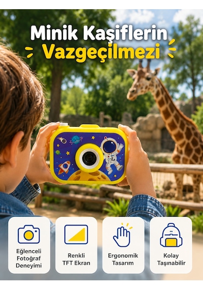 Çocuk Dijital Kamera Hd Fotoğraf Ve Video Çekimi 2.0 İnç Tft Ekran Type-c Şarjlı Mini Tripodlu
