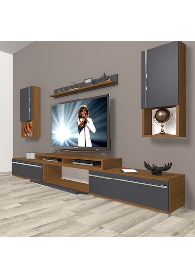Decoraktiv Ekoflex 270ta Mdf Tv Ünitesi Tv Sehpası Ceviz - Antrasit