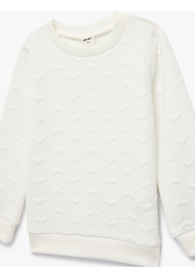 Koton Uzun Kollu Bisiklet Yaka Dokulu Sweatshirt Ekru 6smg10003ak Ekru