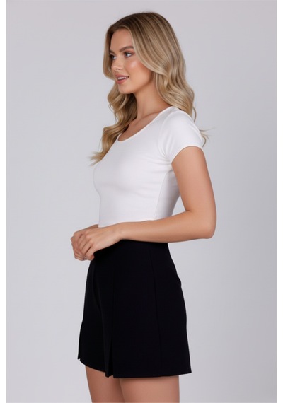 Zedefx Kadın U Yaka Pamuklu Basic T-shirt Beyaz