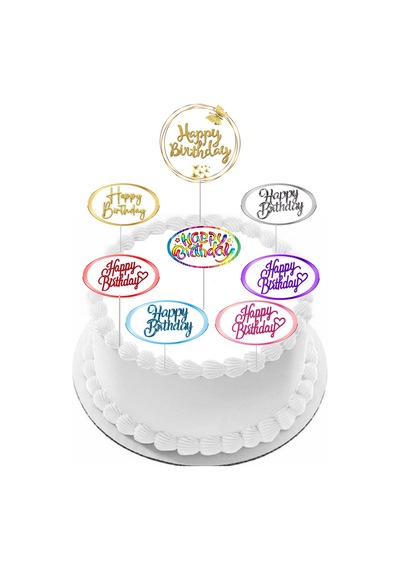 Pasta Yazısı Toptan Fiyat Happy Birthday 5x9cm Ebat Kuşe Parlak Baskı 8 Adet Kürdan Olarak Gelecek