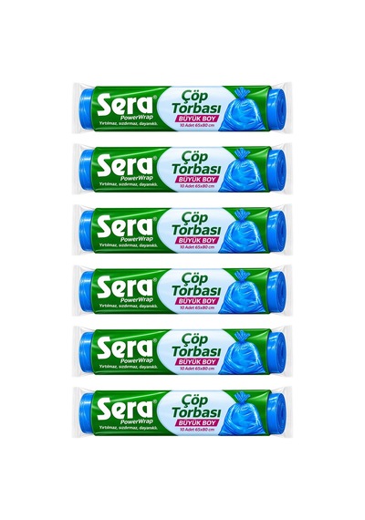 Sera Çöp Torbası Büyük Boy 10 Lu 65x80 Cm X 6 Adet