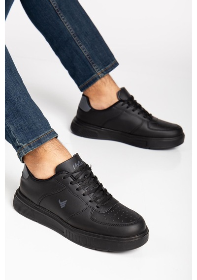 Dilimler Ayakkabı Unisex Spor Ayakkabı Siyah Yüksek Taban Hafif Suni Deri-4158 Siyah