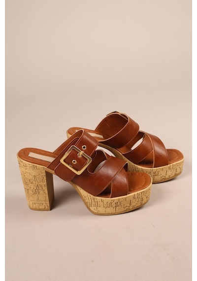 Ronika Platform Topuklu Terlik Taba-8227 Taba