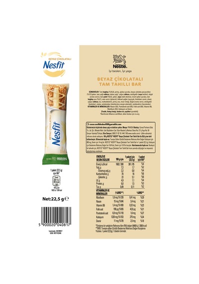Nesfıt Beyaz Çikolatalı Tam Tahıllı Bar 22,5g