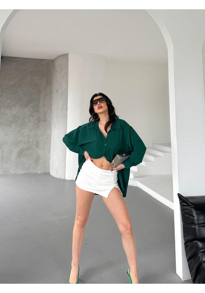 Paw Garage Kadın Flory Ayrobin Oversize Tek Cep Gömlek Yeşil