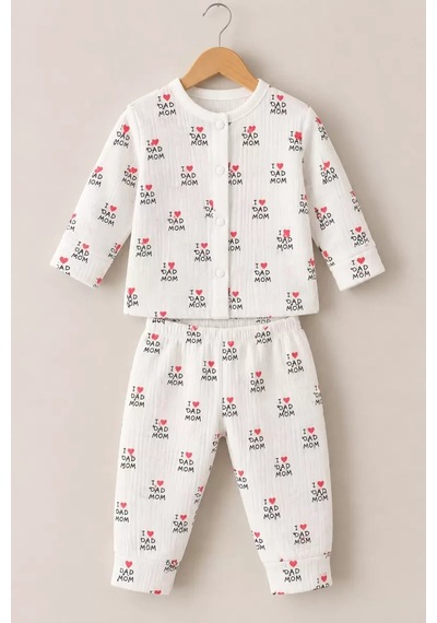 Veraura Lifestyle 3-12 Ay Seviyorum Baskılı Çıtçıtlı Penye Bebek Pijama Takımı ekru