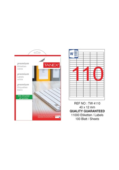 Tanex Tw-4110 40X12MMx100Ad. Lazer Yazıcı Etiketi