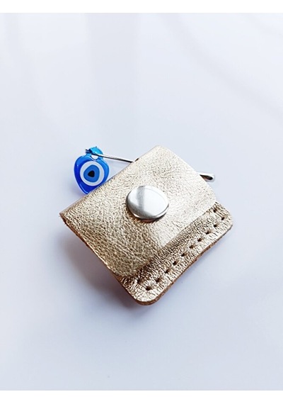 Mini Bebek Cevşen Dualı Kolye Muska Hakiki Deri El Yapımı Dörtgen Altın