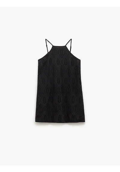 Koton Pamuklu A Kesim Mini Halter Yaka İnce Askılı Fisto Elbise Siyah 5sak80105pw Siyah