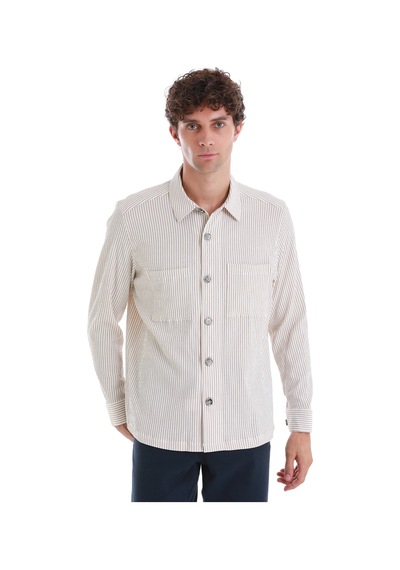 Hatemoğlu Bej Klasik Fit Çizgili Uzun Kollu Overshirt Gömlek Ceket 24d190000048 25 Bej