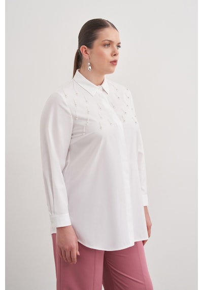 Aker İşlemeli Cotton Gömlek Beyaz Beyaz
