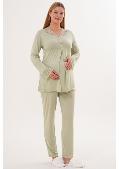 Mecit Pijama Mecit 6332 Yeşil Sabahlık Gecelik Pijama Hamile Lohusa Set