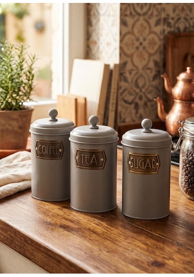 The Mia Çay Şeker Kahve Kavanozu Açık Gri 1,20 Lt Krn0036