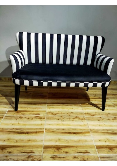 Azra Mobilya Ikili Koltuk - Kanepe - Nubuk Kumaş - Ahşap Ayak - Modern Tasarım - Zebra Siyah-beyaz