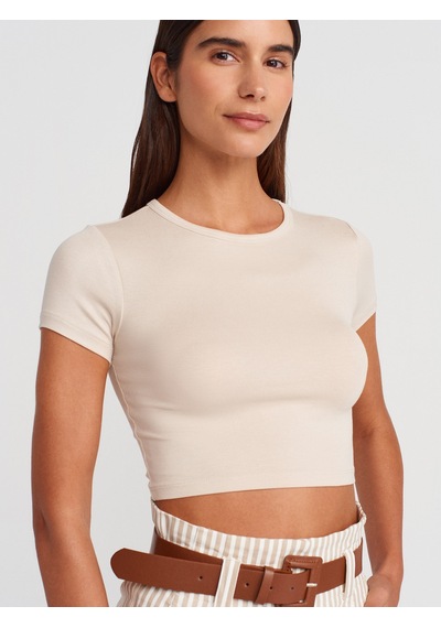 Dilvin 31104 Modal Crop Top-bej Bej
