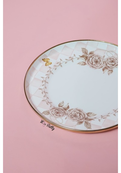 Rosadora Emaye 2'li Pasta Tabağı Dekoratif Vintage Servis Tabağı Pembe
