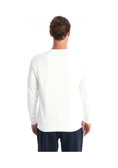 LC Waikiki Lcwaıkıkı Basic Beyaz Bisiklet Yaka Uzun Kollu Erkek Kalın Sweatshirt Ecru