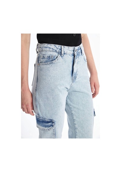 Kargo Cep Kar Yıkama Jeans Pantolon Mavi