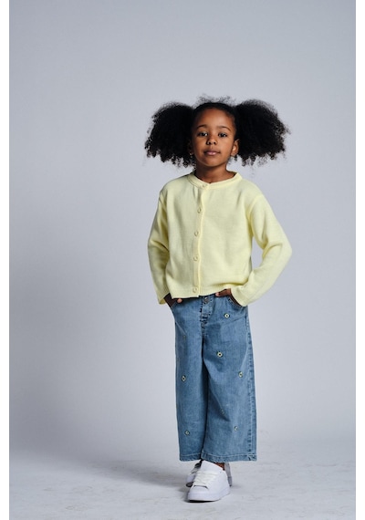 Miababy Papatya Nakışlı Denim Pantolon Hırka Takım Sarı