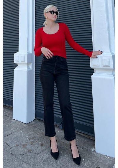 Madmext Kırmızı Bisiklet Yaka Basic Örme Kazak Mg2189 Kırmızı